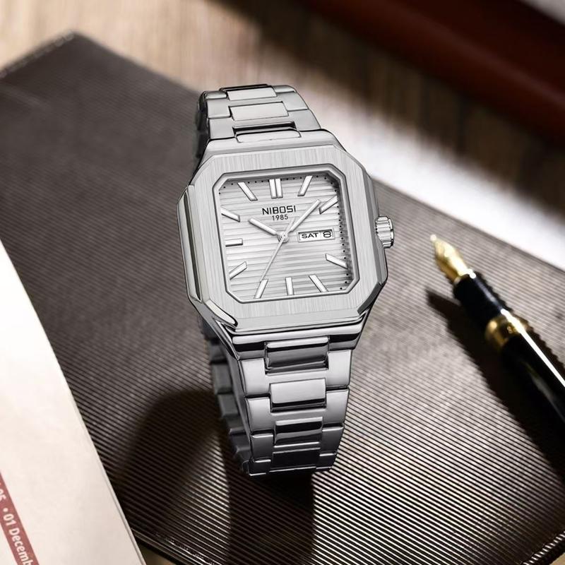 NIBOSI Luminous Square Man Watch Waterproof Business Men Watch Stainless Steel Quartz Luxury Men's Watches