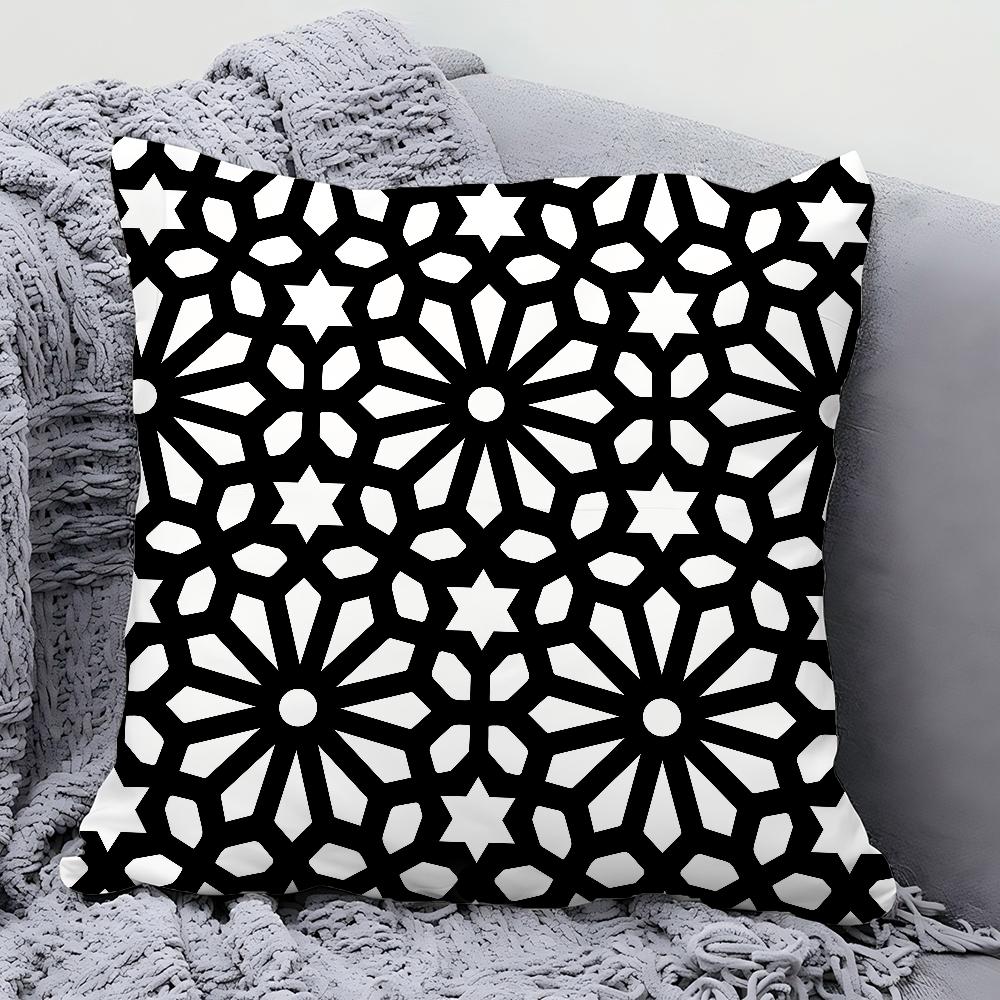 1pc Retro Simple Black And White Shape Pillow Case Square Pillow Bedroom Sofa LeisureCushionCarLiving Room Home Decoration 40X40