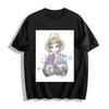Cute Cartoon Girl Holding Pet Print Casual Top Loose Fit T-shirt With Adorable Cat Dog Anime Pattern Pure Cotton T-shirt