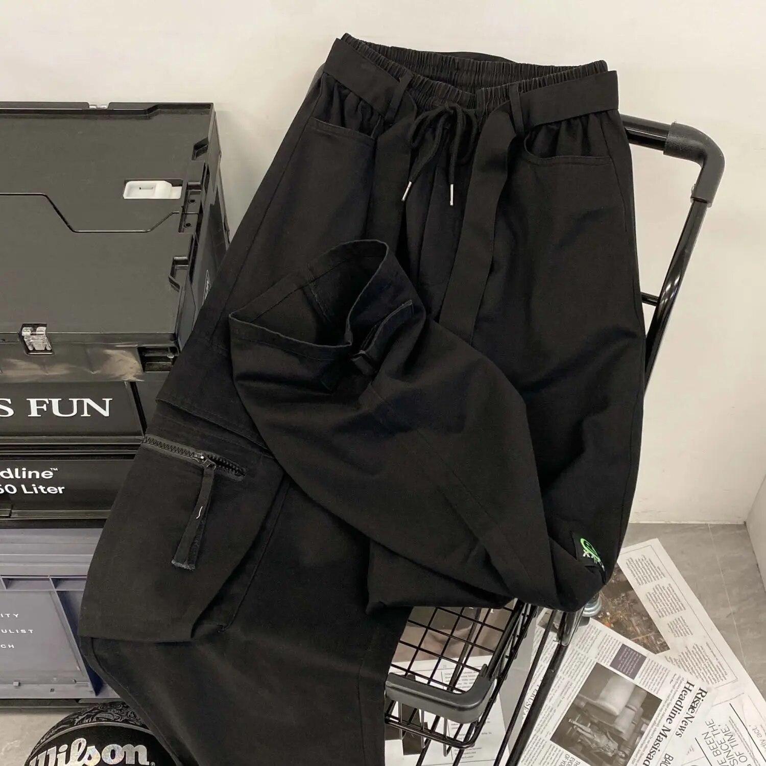 

Красные брюки-карго в американском стиле High Street, студенческие трендовые свободные спортивные штаны, женские тонкие широкие брюки с высокой талией, женские брюки Y2K 2XL чёрный