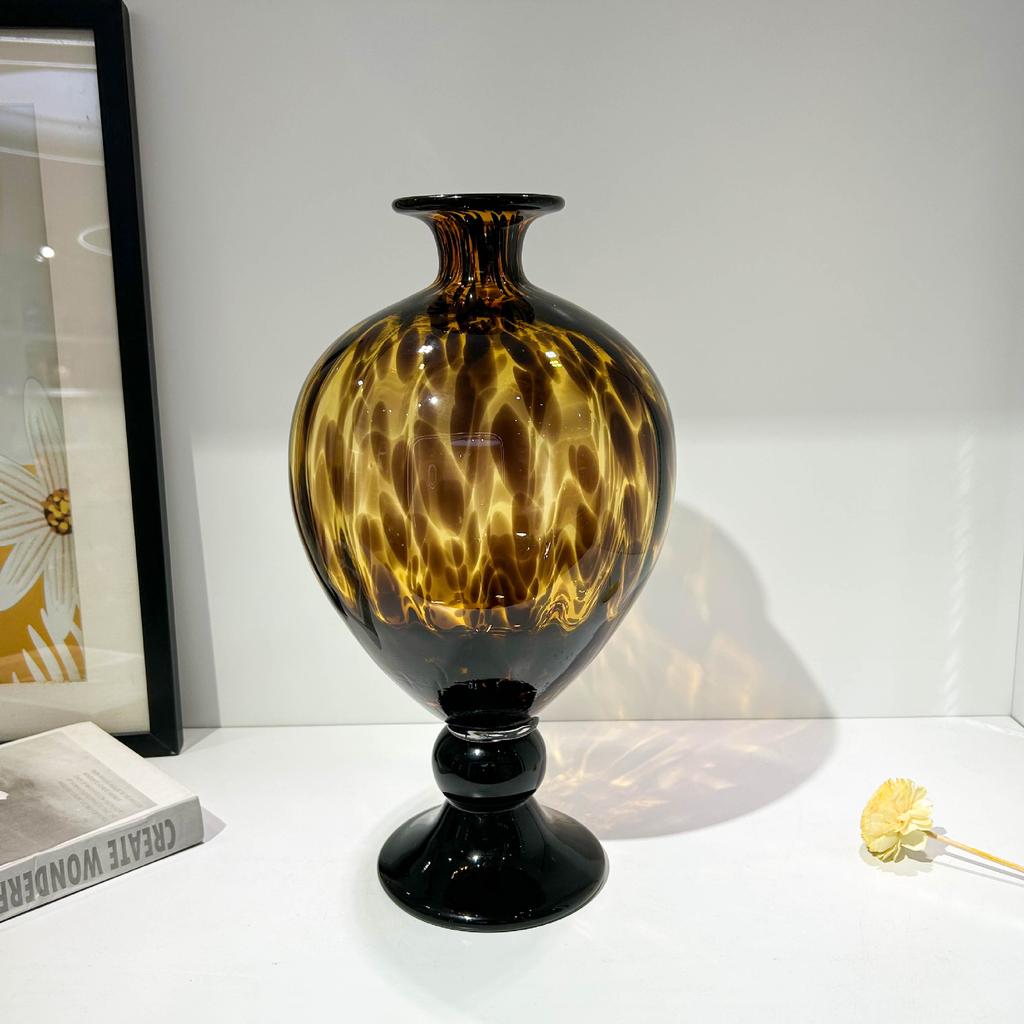 Glass Vase Leopard Print Vintage Glass Jar Flower Arrangement Accessories Gourd Flower Vase Terrarium Home Decoration