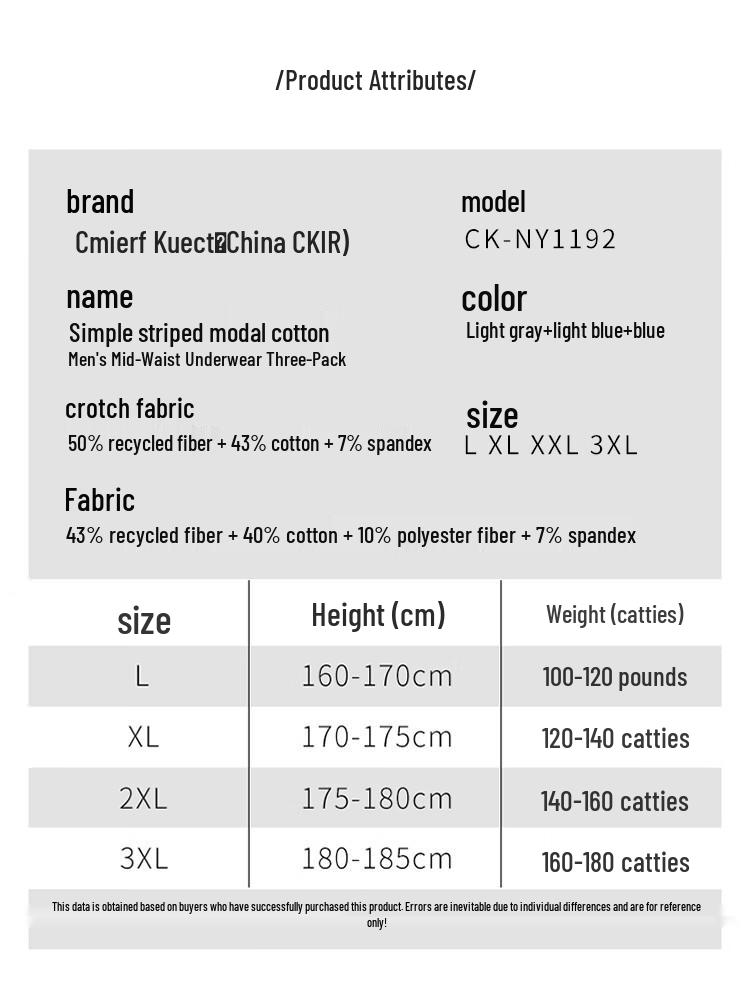 Cmierf Kuect Men's Breathable Modal Mid-Waist Underwear 3-Pack