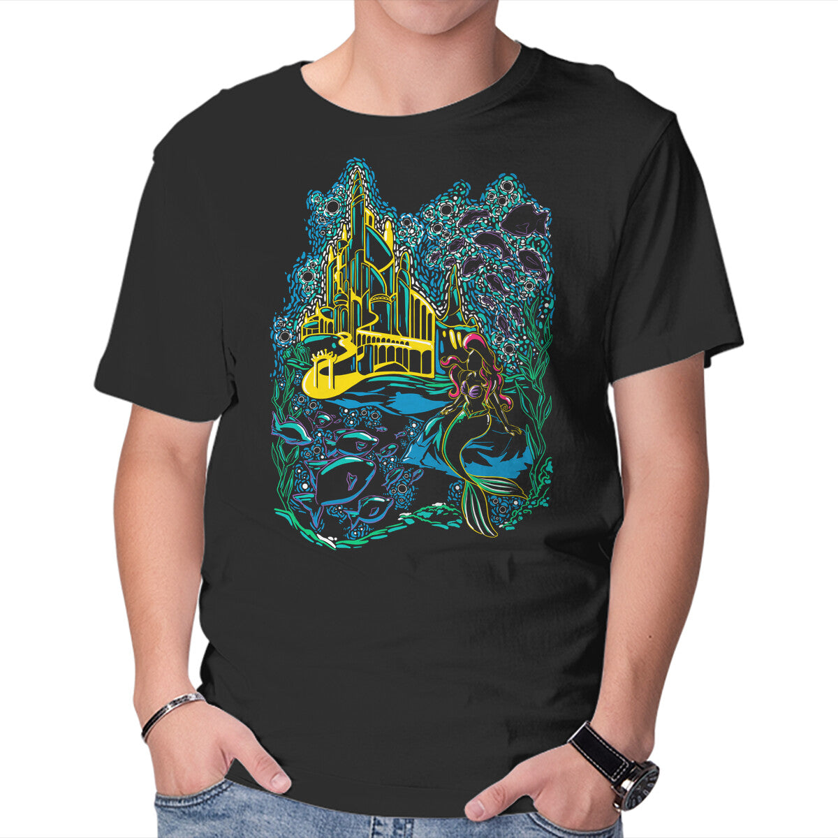 Unisex Crew Neck T-Shirt Impressionist Mermaid Graphic Short Sleeve Casual Tee S