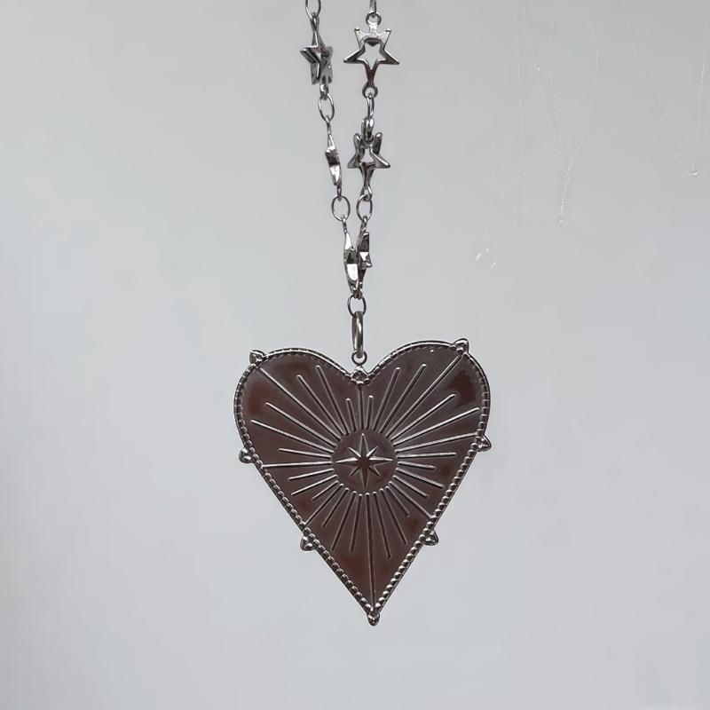 Romance Star Shaped Heart Charm Necklace With Sturdy Metal Chain For Daily Wear