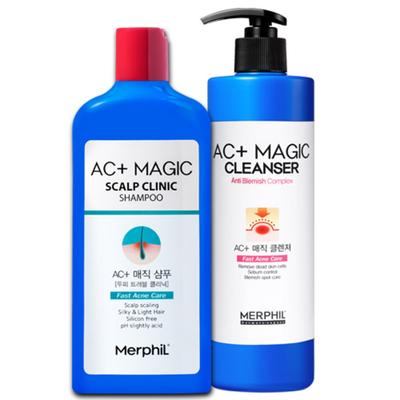 Merpil Shampoo Magico AC+ per Cuoio Capelluto Seborroico e SET Bagnoschiuma AC+ per Miglioramento Acne del Corpo e della Schiena, 1 set
