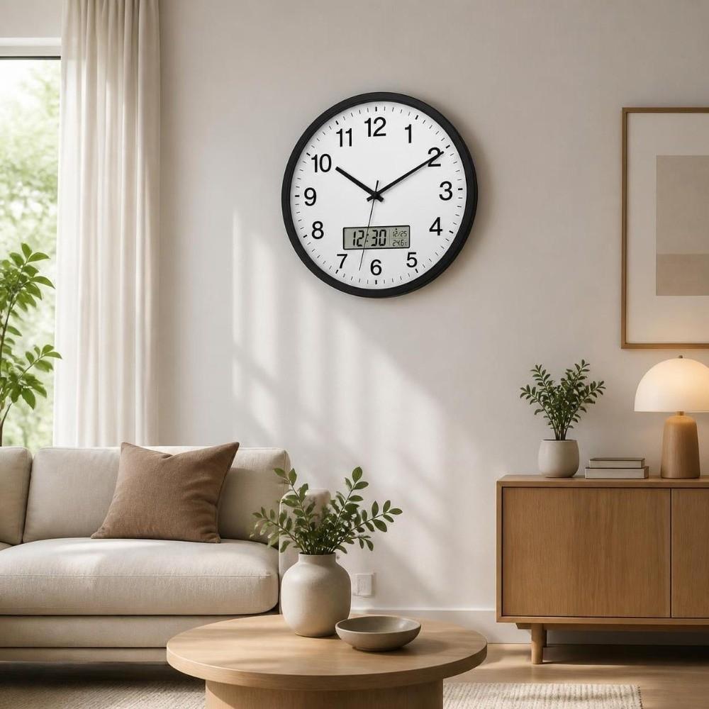 10 Inch Wall Mounted Clock Battery Operated Digital Calendar Clock Round Wall Clocks Living Room