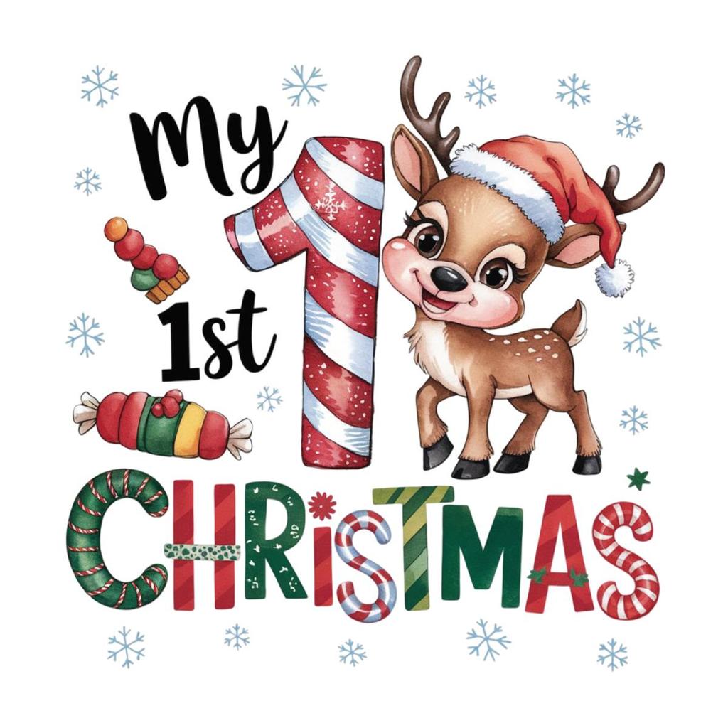 My deer's first Christmas transfer iron hot press application Clothes stickers Shirt fur coat hat decals Clothes stickers decals
