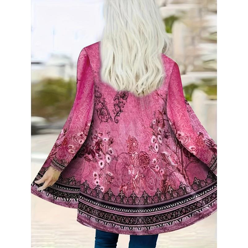 Boho Chic Printed Loose Long Sleeve Open Front Cardigan Women Comfortable Casual Outerwear