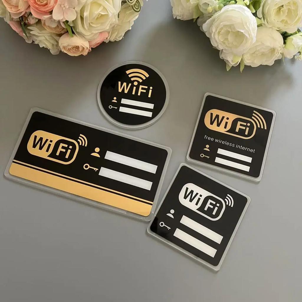 WIFI Sign Mirror Wall Stickers 3D Acrylic Rewritable Handwriting Account and Password For Public Shope Signage Decorate
