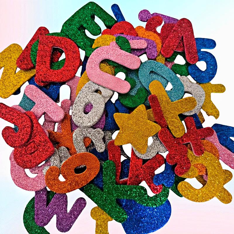 International Foam Glitter Letter Stickers: Self-Adhesive A-Z Wall Decor, 7 Colors