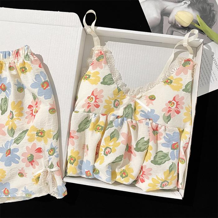 

Корейская пижама женская полосатая картина принт подтяжки пижамы комплект короткий рукав топ + шорты домашняя одежда приятная для кожи дышащая M