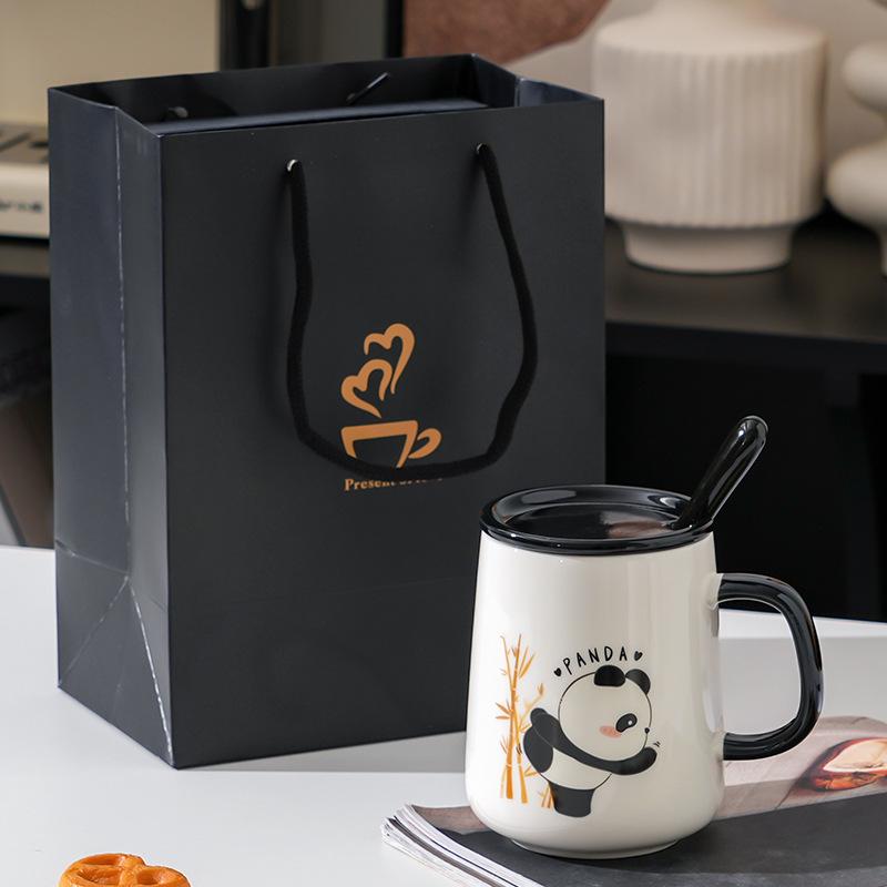 Panda Ceramic Mug with Lid and Spoon - Creative Gift for Home, Office, or Student