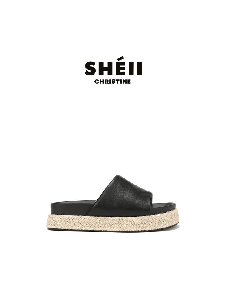 

Su Yinyin s same woven thick-soled heightening holiday beach slippers, women s summer round head casual versatile one-word cool slippers 40 чёрный