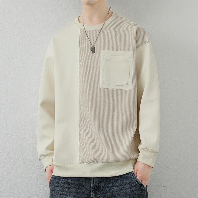 Round Neck Sweatshirt for Men, Spring and Autumn Simple Casual Bottoming Shirt, Loose and Versatile Long-sleeved T-shirt