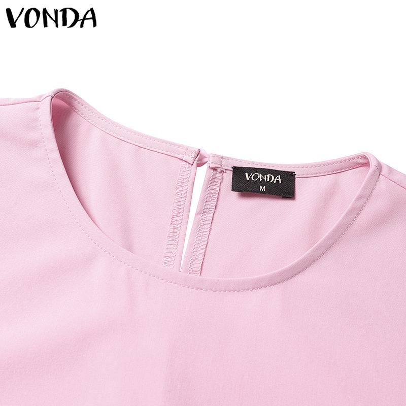 VONDA Summer Women Round Neck Ruffled Layer Short Sleeve Dresses