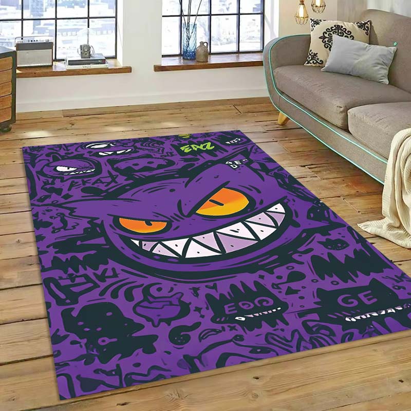 New ModelPokémon Gengar Themed XXL Rug Cool Gengar Patterns with Vivid Colors Dynamic Styles Designs Soft Floor Mat for Bedroom