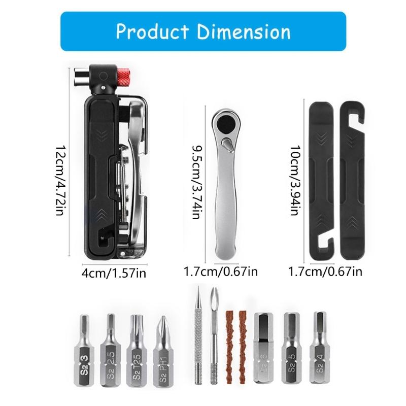 Compacts Folded Bike Tool Set 15 Functions Including Steel Ratchets Wrenches and Emergencies Tire Repair Accessories