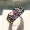Platform Jewelry, Gold, Black And White Color-Preserving Love Heart-Shaped Zircon Ring.