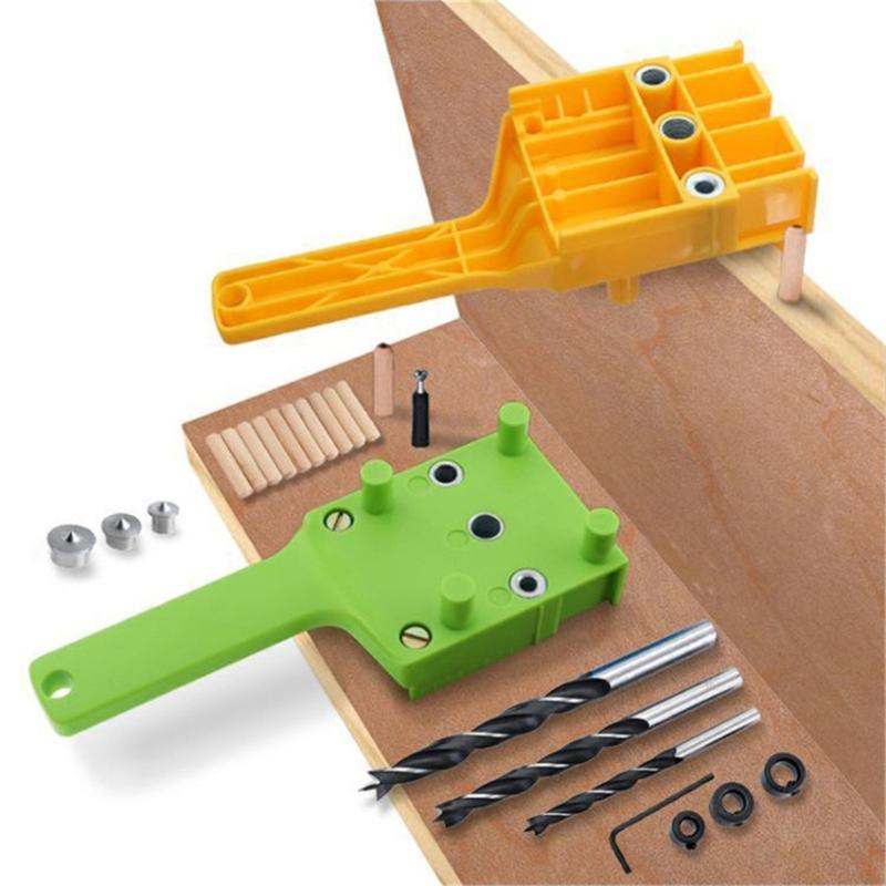 Drilling Guide Tool with 6/8/10mm Hole Punch Locator for Woodworking Projects Including Easy Setup Mechanism