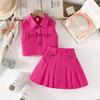 Girls' Fashion Set: Summer Solid-Color Sleeveless Denim Top and Pleated Skirt Two-Piece Set