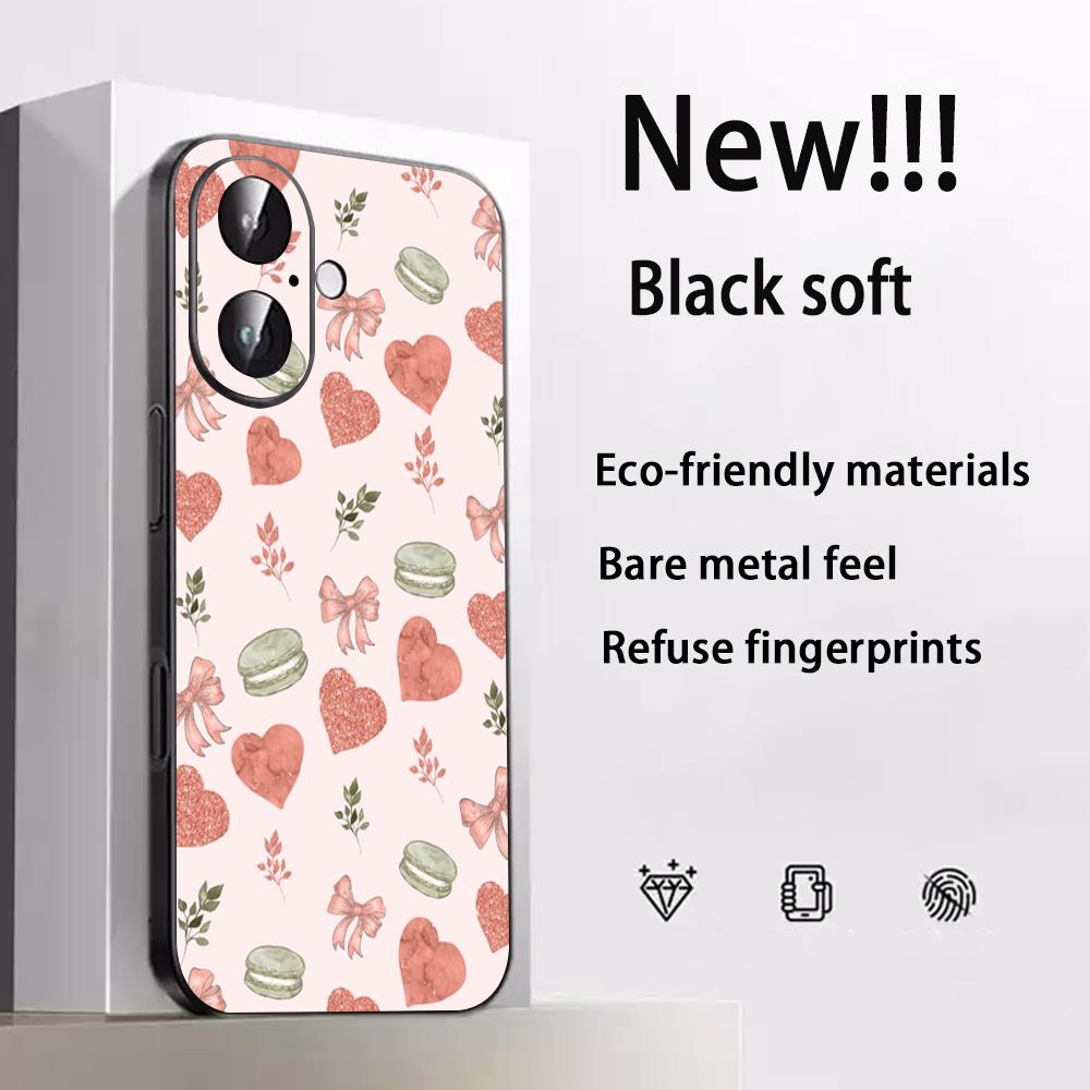 

Macaron Cute pink girl pattern Phone Case For iPhone 17 16 e 15 14 13 12 Plus Mini Pro Max Soft black Shockproof Cover iPhone 13