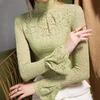 Women's Flower Lace Turtleneck Mesh Top Elegant Pullover