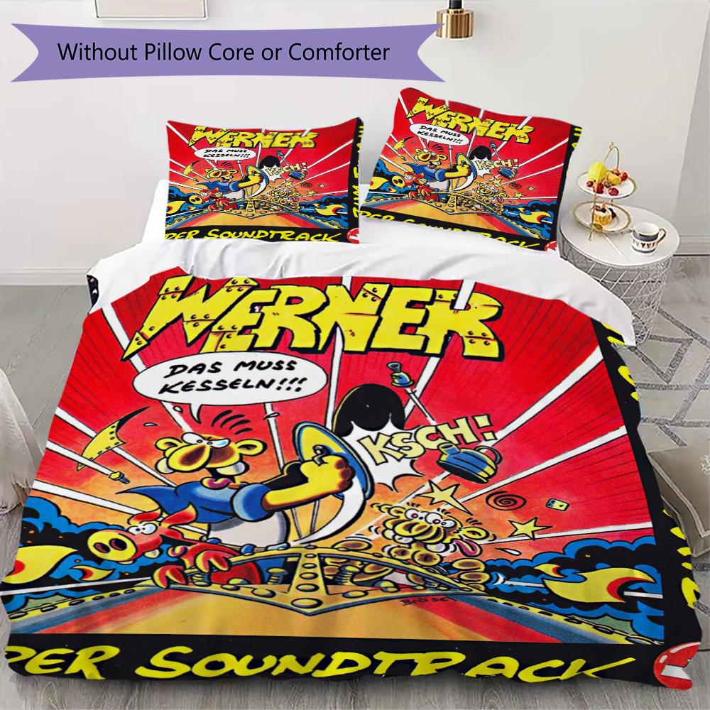 Werner Comic Pattern Bedding uilt Set uilt Cover Pillowcase Home Decoration Birthday Gift (1 * duvet cover + 2 * pillowcase without core)245