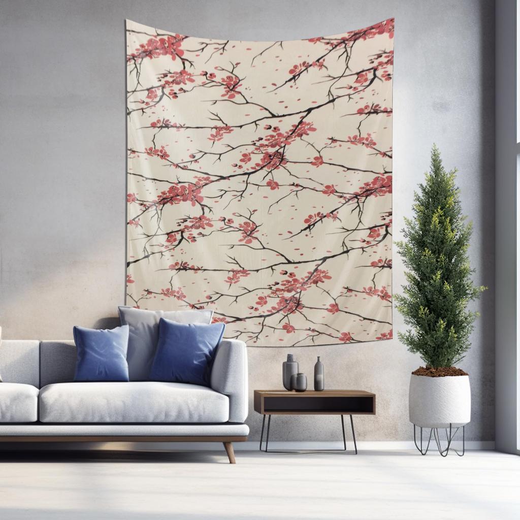 Elegant Cherry Blossom Tapestry Modern Art Decorative Painting for Living Room Exquisite Printed Wall Ornament