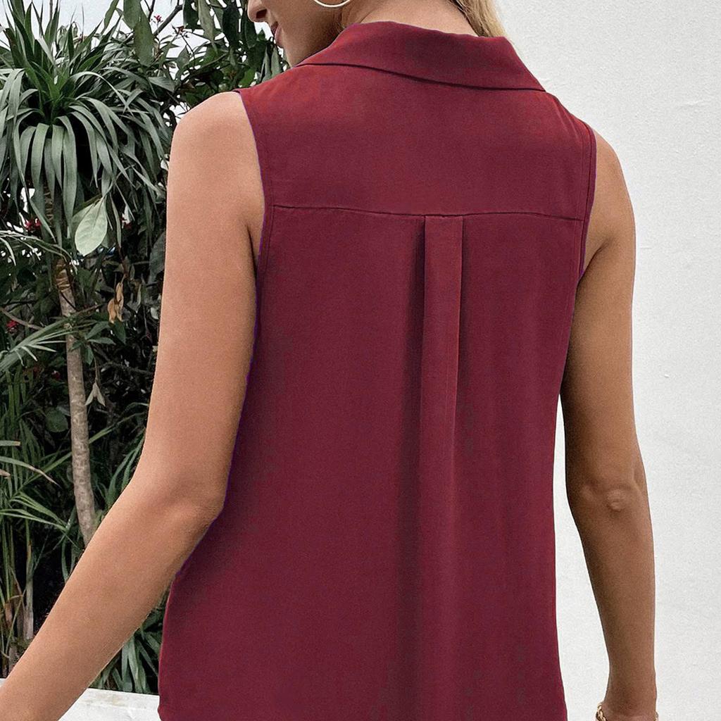 Dámské 3XL Vesta Košile Módní Knoflíkové Klopové Tričko Dámské Knoflíkové Elegantní V-výstřih Bez rukávů Tílko Košile