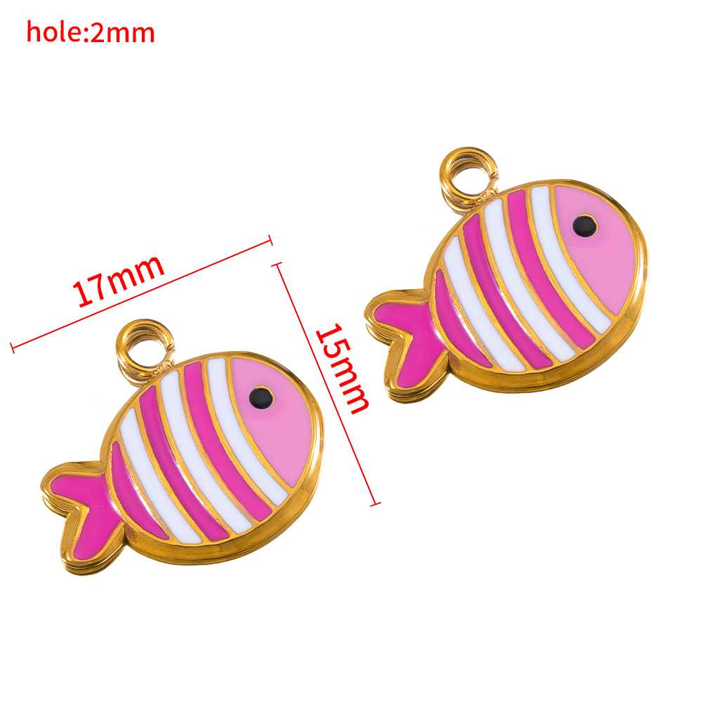 2pcs Stainless Steel Cute Enamel Stripe Fish Color Fish Tail Charms Animal Pendant Base for DIY Earring Necklace Jewelry Making