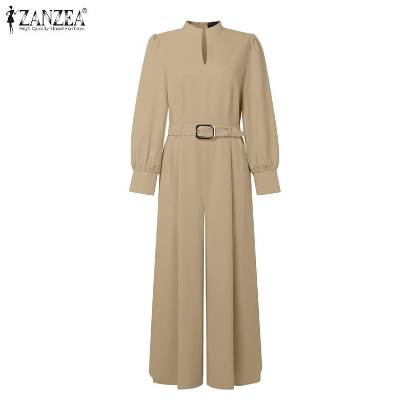 ZANZEA Damen Casual V-Ausschnitt Locker Langarm Weitbein Jumpsuits