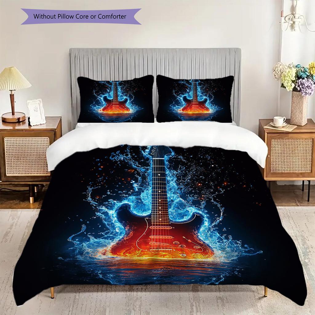 Guitar Pattern Bedding Quilt Set Quilt Cover Pillowcase Home Decoration Birthday Gift (1 * duvet cover + 2 * pillowcase, without core)