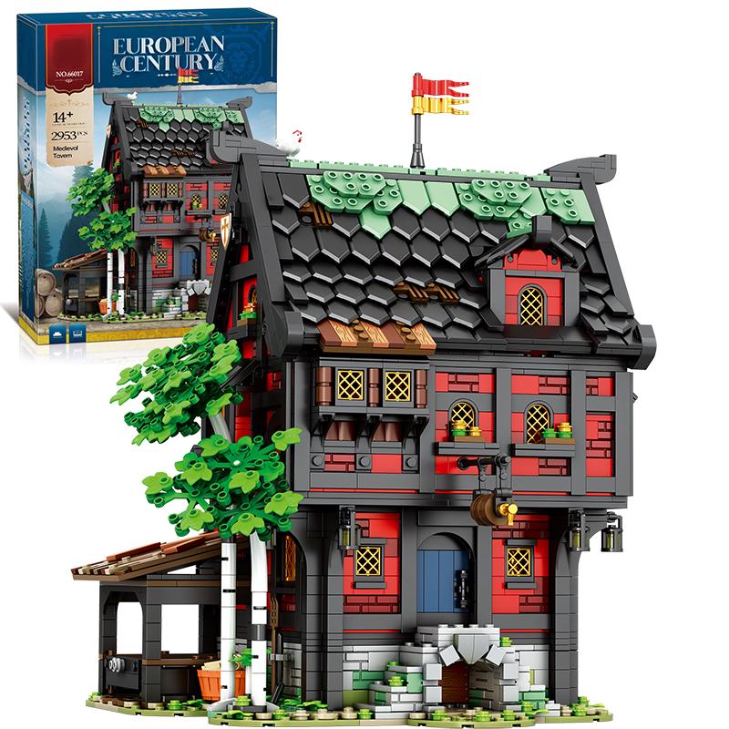 2953PCS Crusader Hotel Building Blocks European Street View Hotel Building MOC Model Bricks Desktop Ornaments Kids Toys Gifts