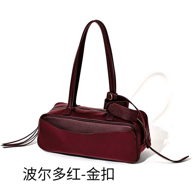 New Bowling Bag Simple and Fashionable First Layer Cowhide Messenger Women's Bag Baguette Bag