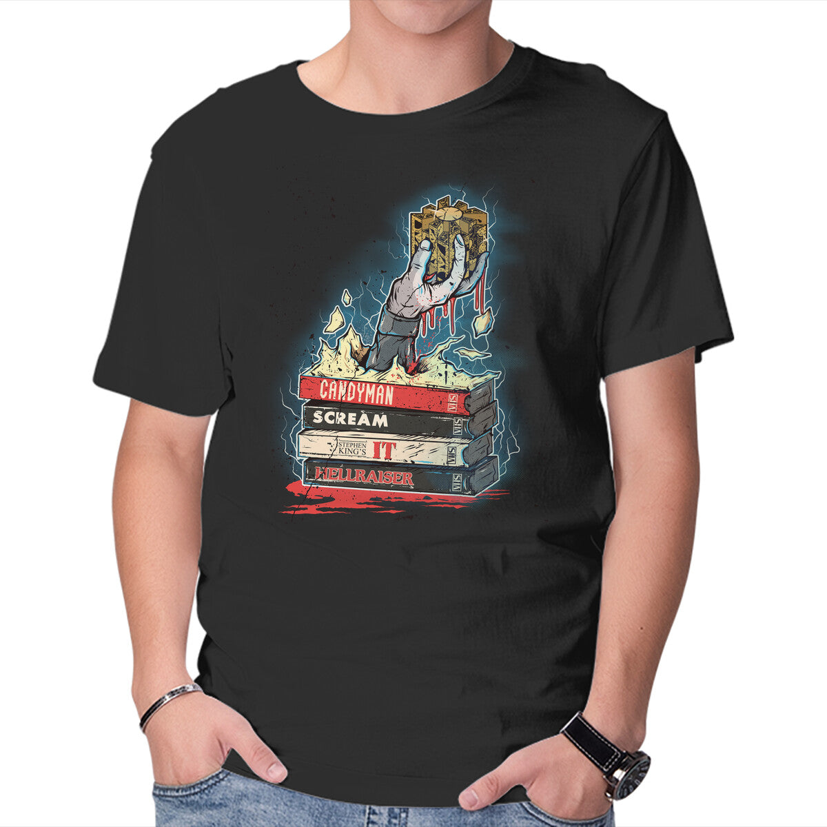 Unisex Crew Neck T-Shirt 90s VHS Horror Cult Graphic Short Sleeve Casual Tee XXL