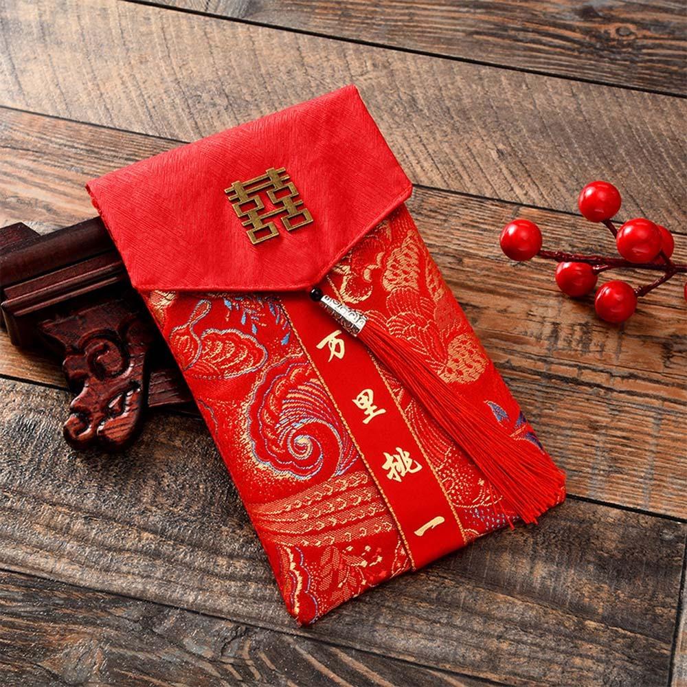 New Year Blessing Words 2025 Money Pocket Brocade Cloth Tassel New Year Money Bag Chinese Wedding