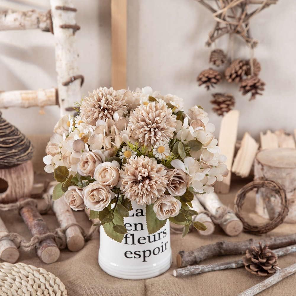 Fiori Artificiali Matrimonio Casa Camera da Letto Decorazione Bouquet da Sposa Giardino Rose Finte di Seta Ortensie Vaso per Tavola Esterno