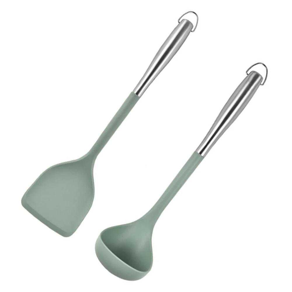 2Pcs/Set Stainless Steel Handle Silicone Cooking Tool Non-stick Kitchen Utensils Silicone Spatula Baking Kitchen Utensils Tool