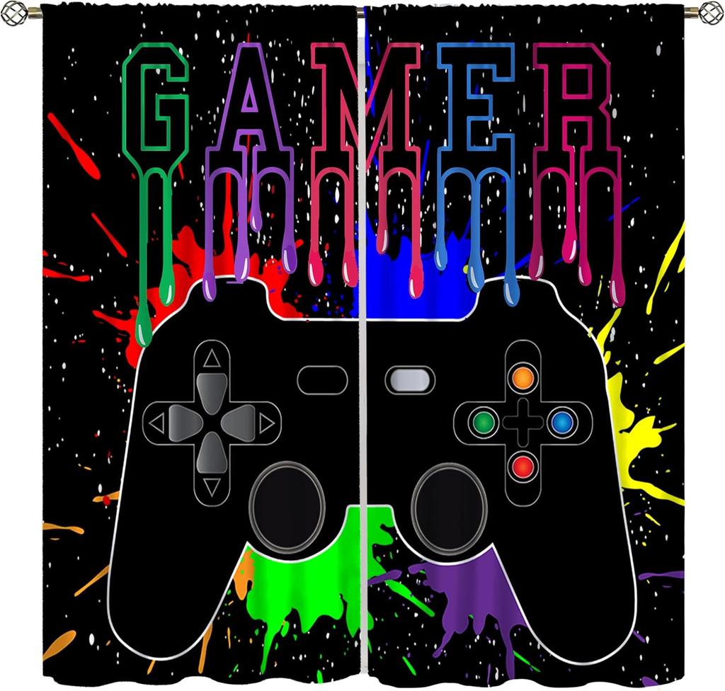 Modern Game Curtains Cartoon Abstract Colour Pigment Creative Electronic Video Gamepad Windows Treatments Insulation Curtain Thermal Polyester