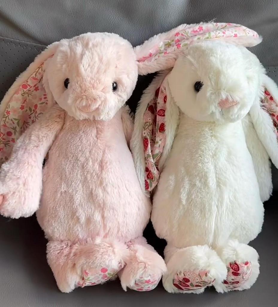 Floral Bunny Doll In White, Deep Pink, Light Pink, Brown, Grey, and Purple by Jellycat