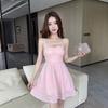 Summer new sexy pure desire hollow irregular suspender small black dress short thin a word dress women