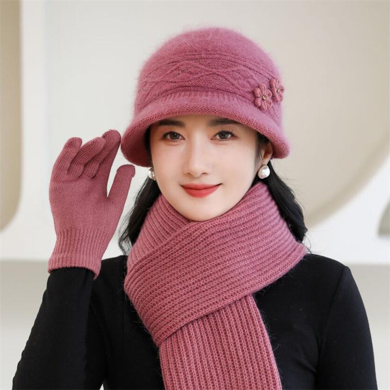 Grandma's Warm and Cold proof Rabbit Fur Basin Hat for Middle Aged and Elderly Mothers Cotton Hat Women's Hat New Autumn and Winter Woolen Hat