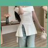 Sommer Koreanischer Stricktop Mit Einem Schulter Design Für Elegante Freizeitkleidung