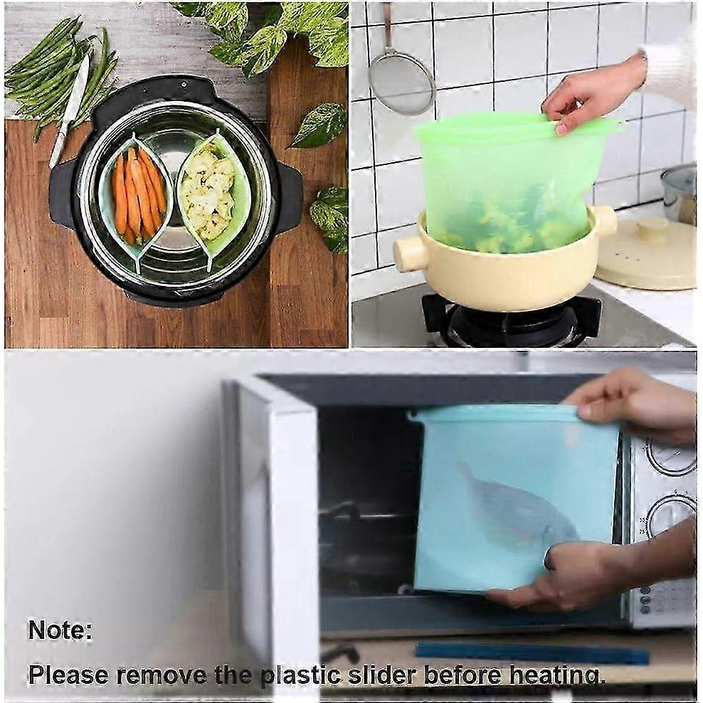 Silikon-Set mit 4 wiederverwendbaren Aufbewahrungsbeuteln zur Konservierung von Obst und Gemüse sowie zum Einfrieren von Fleischsuppe, luftdicht, auslaufsicherer Lebensmittelbehälter (17x21,5x8,5 cm)