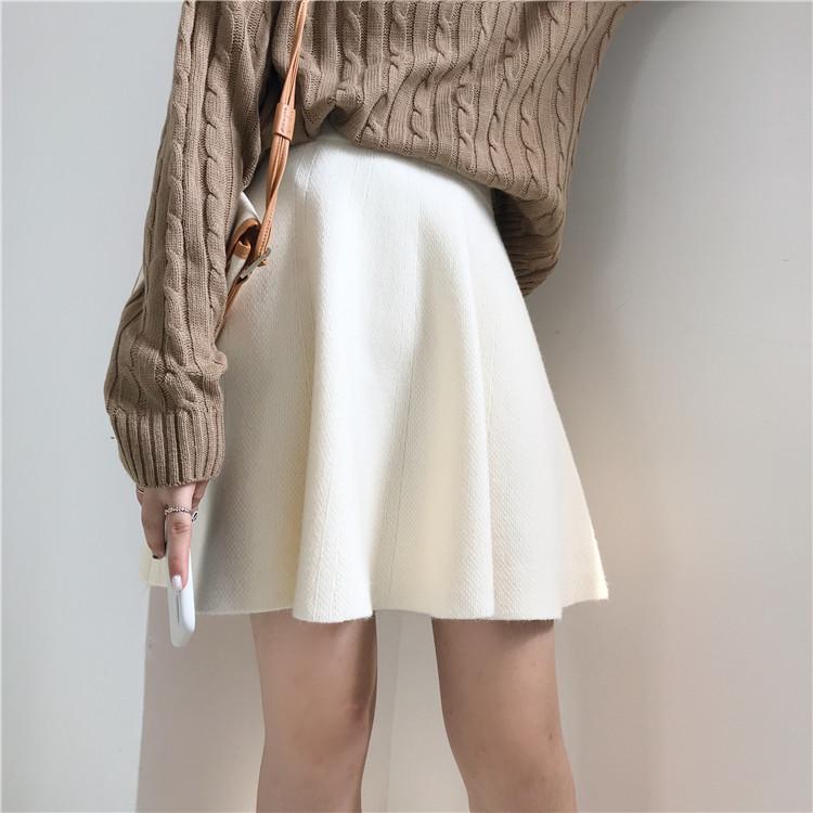 Women's Knitted Midi Skirt Autumn and Winter Yarn High Waist A-line Skirt Pleated Skirt