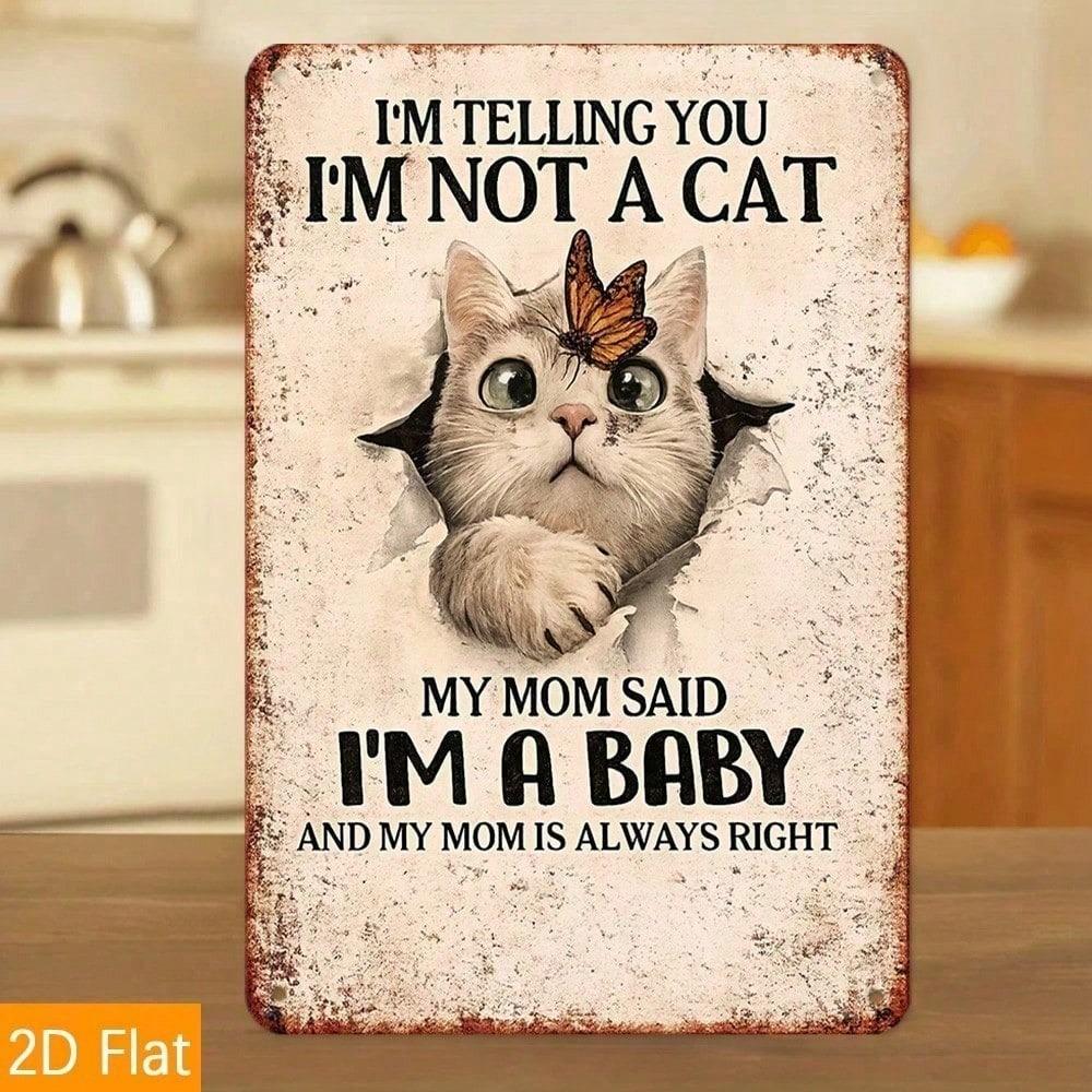 1pc 2D Flat Tin Sign I'm Not A Cat My Mom Said I'm A Baby Cute Cat Wall Art Funny Pet Nursery Home Decor