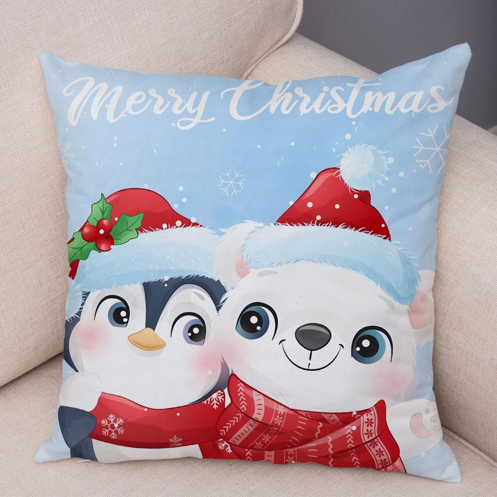 Cartoon Santa Claus Little Penguin Pillowcase Sofa Kids Room Decoration Merry Christmas  Deer Cushion Cover 45x45cm
