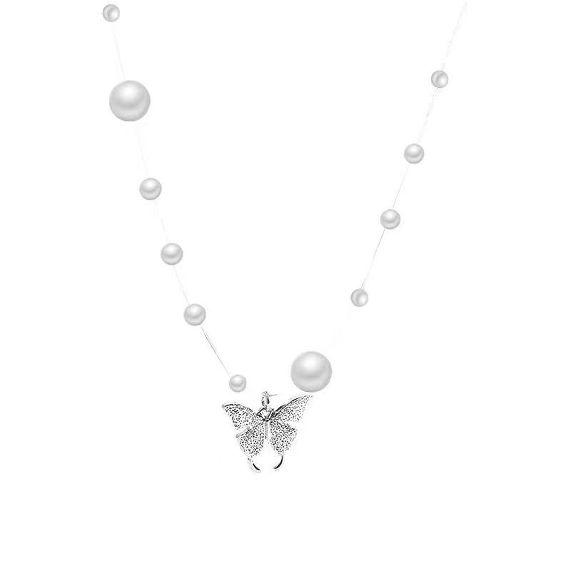 

Butterfly pearl necklace women s light luxury niche explosion Internet celebrity pendant on the run princess simple premium collarbone chain