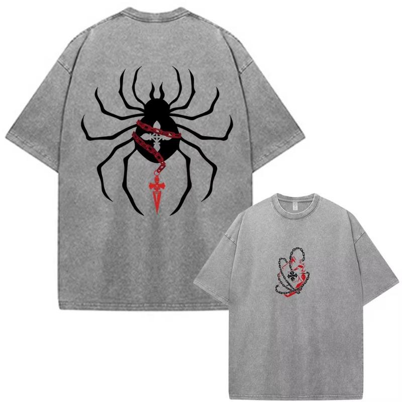 Anime Hunter X Hunter Chrollo Lucilfer Phantom Troupe Vintage Gewaschenes T-Shirt Mode Locker Baumwolle Kurzarm T-Shirt