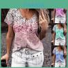 Elegante Damen V-Ausschnitt Kurzarm Blumenmuster Oberteile T-Shirt Für Freizeitkleidung